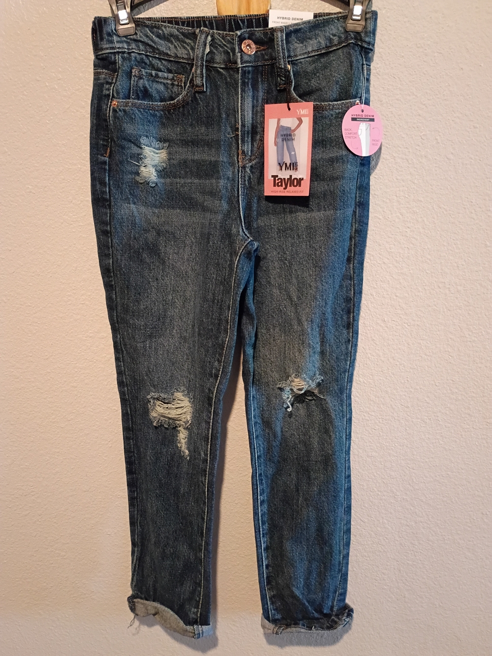 YMI Girl High-Rise Relaxed "Taylor" Distressed Hybrid Denim Jeans (Size 10)